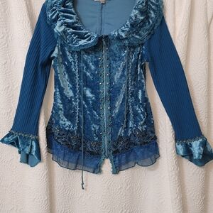 Pretty Angel Teal Velvet Blouse